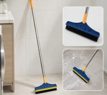 Floor Cleaning Brush Long Handle 2 in 1 Wiper & Scrubber