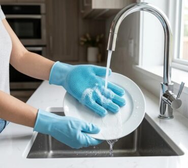 Reusable Silicone Cleaning Gloves with Scrubber Bristles for Kitchen (1 Pair)
