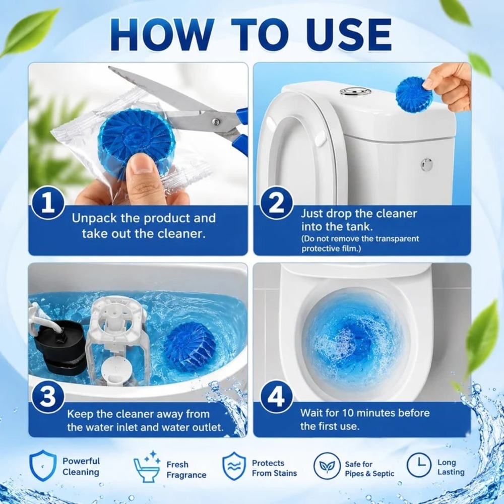 Blue Toilet Cleaner Tablets for Automatic Toilet Bowl Cleaning (10 Pc) - Image 6